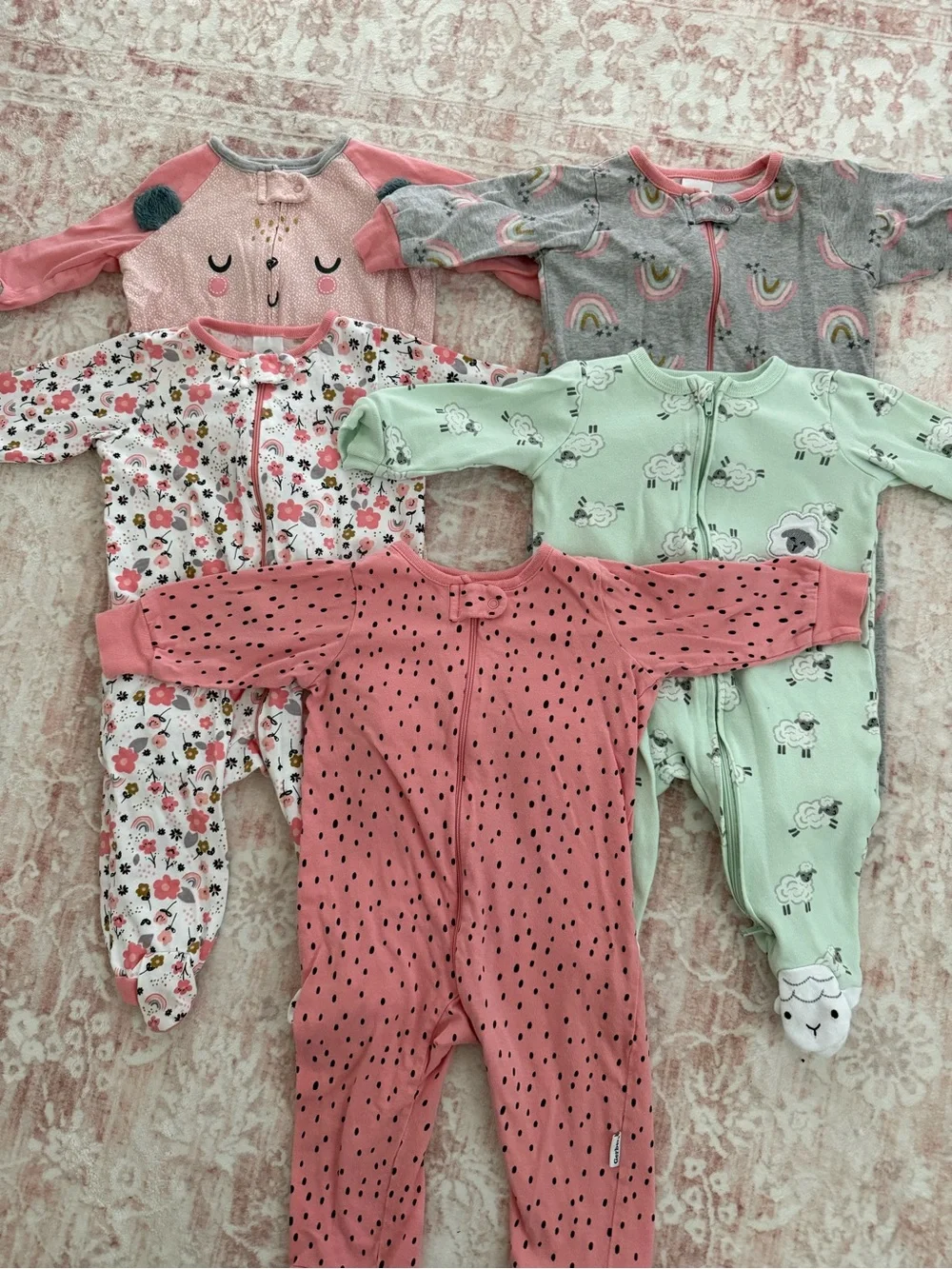 Gerber Baby One-Piece Footies - Pink, Mint & Gray